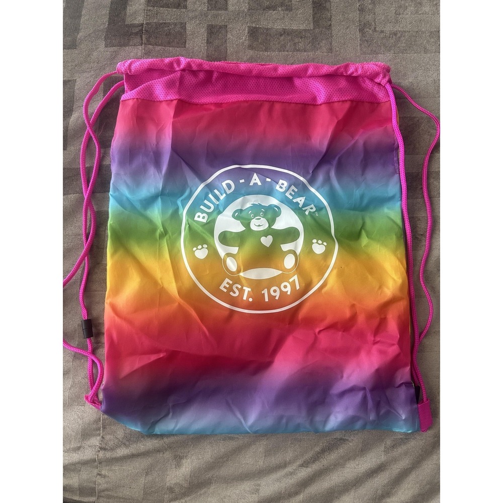 Build-A-Bear Workshop Rainbow Drawstring Backpack Cinch‎ Sack Bag Kids Pink Logo